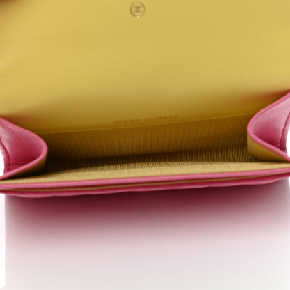 Chanel Lambskin Quilted Flap Card Holder Wallet Pink Yellow 5 of 8
