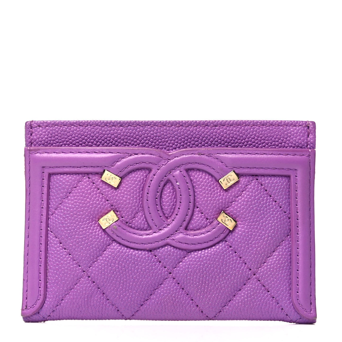 Caviar Quilted Filigree Card Holder Purple