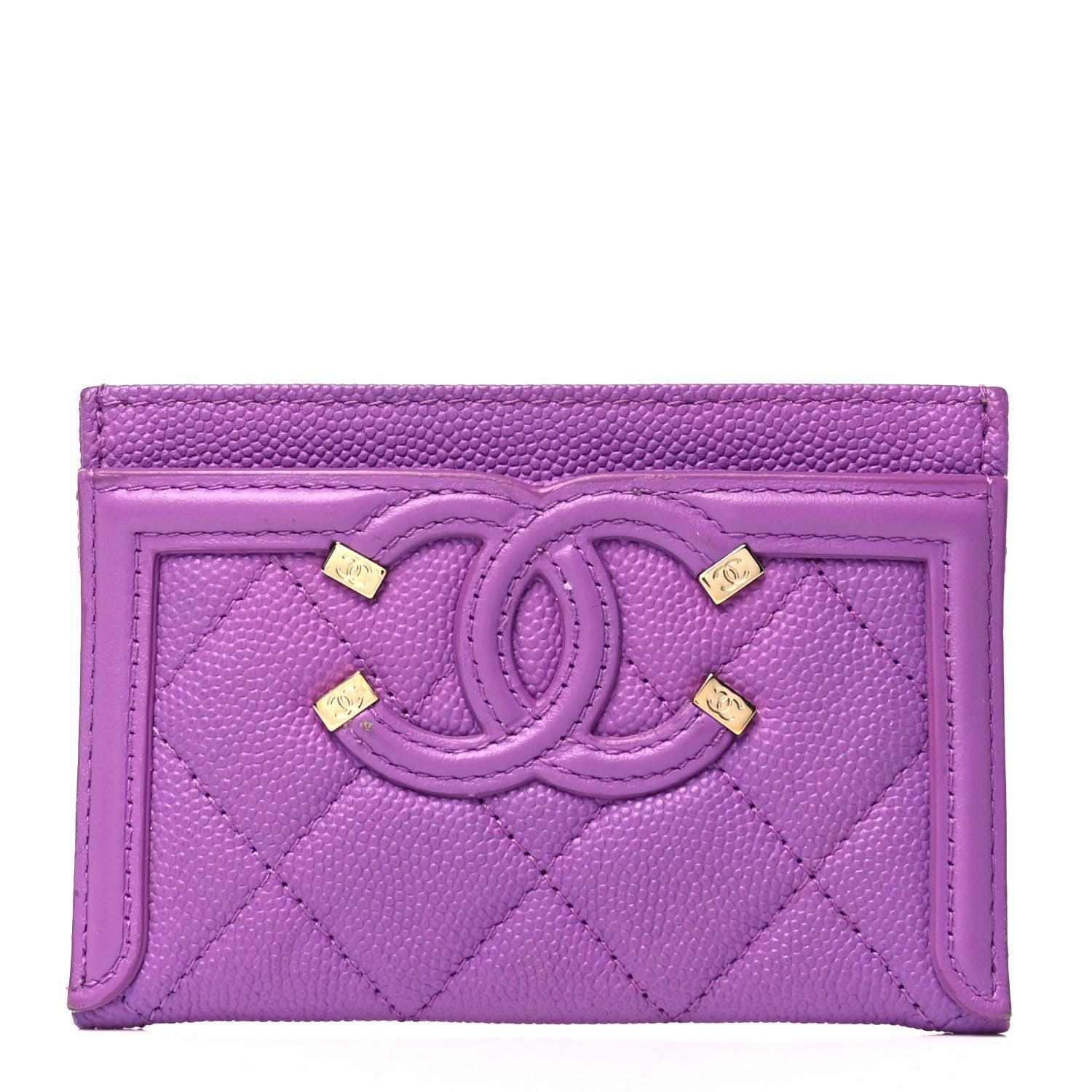 Chanel Caviar Quilted Filigree Card Holder Purple 1 of 9