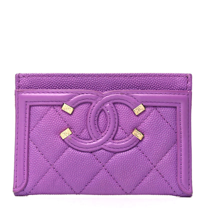 Chanel Caviar Quilted Filigree Card Holder Purple 1 of 9