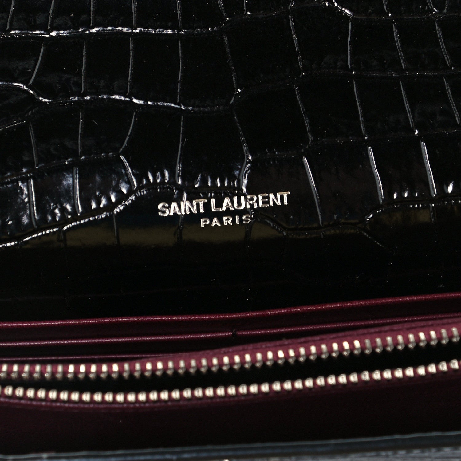 Saint Laurent Patent Calfskin Crocodile Embossed Monogram Cassandra Chain Wallet Black 6 of 11