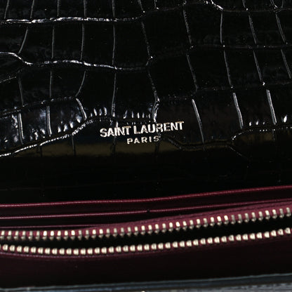 Saint Laurent Patent Calfskin Crocodile Embossed Monogram Cassandra Chain Wallet Black 6 of 11