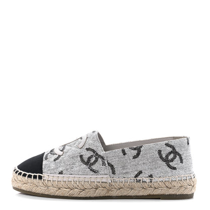Chanel Cotton Jacquard Grosgrain CC Print Espadrilles 37 Grey Black 1 of 12