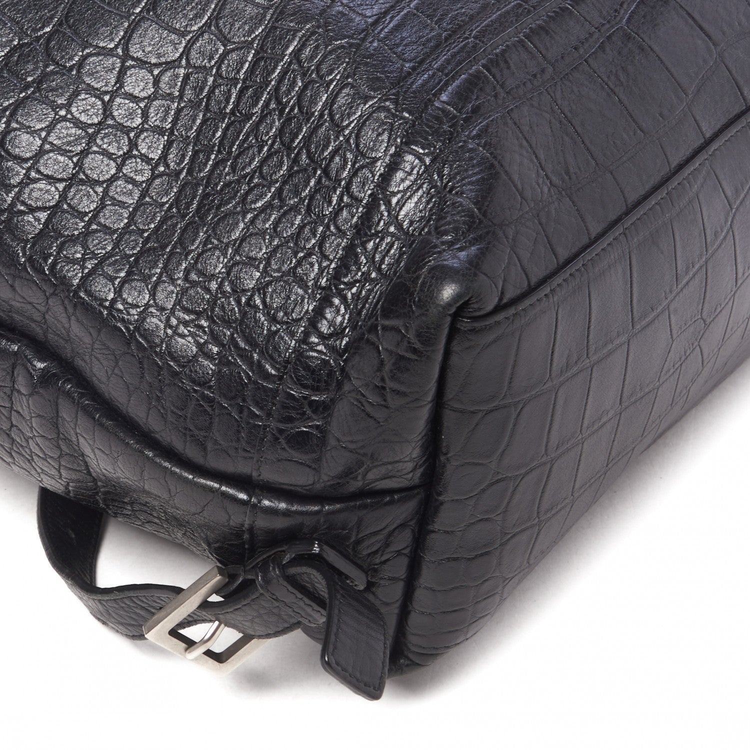 Saint Laurent Calfskin Crocodile Embossed Sac De Jour Backpack Black 6 of 10