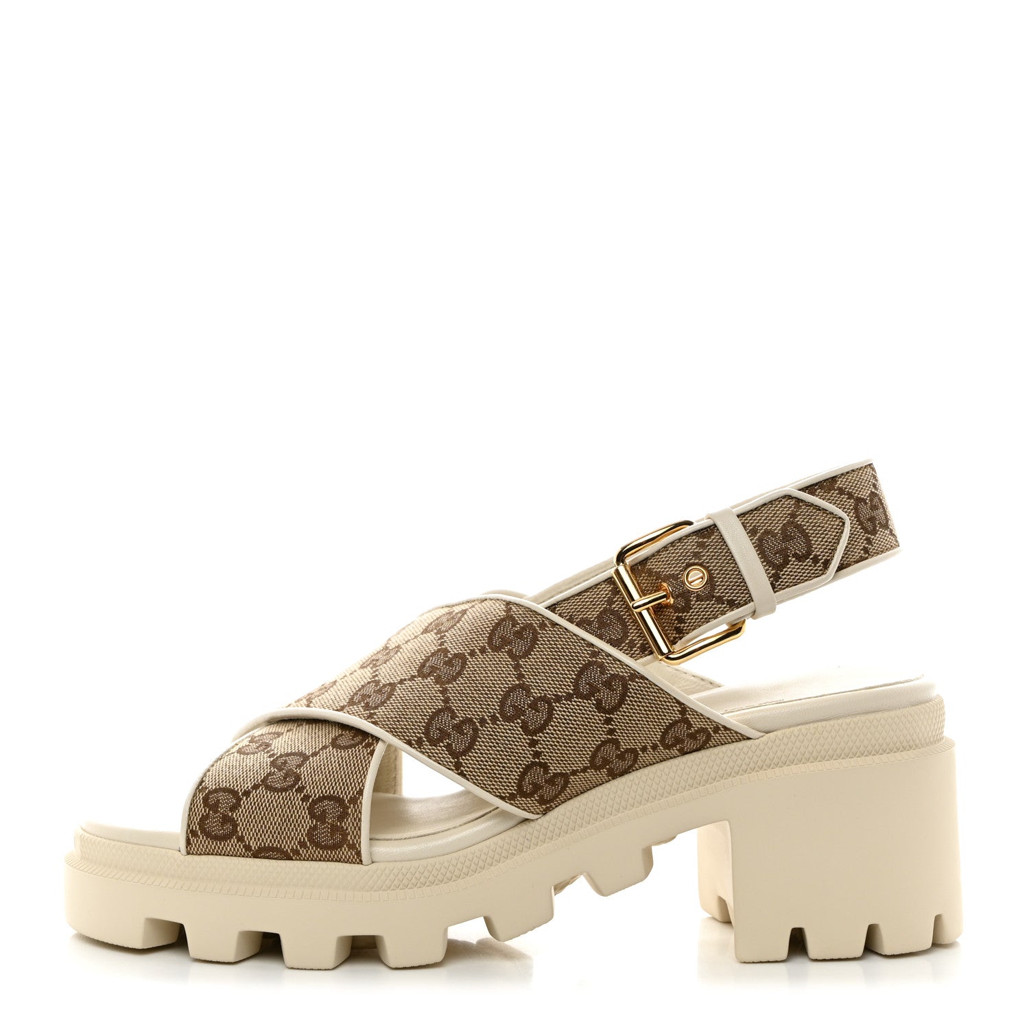 Gucci Monogram Granada Kid Trip 40/72mm Lug Sole Sandals 39 Beige Ebony Mystic White 1 of 9