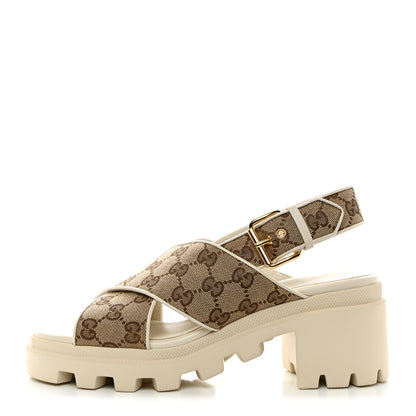 Gucci Monogram Granada Kid Trip 40/72mm Lug Sole Sandals 39 Beige Ebony Mystic White 1 of 9