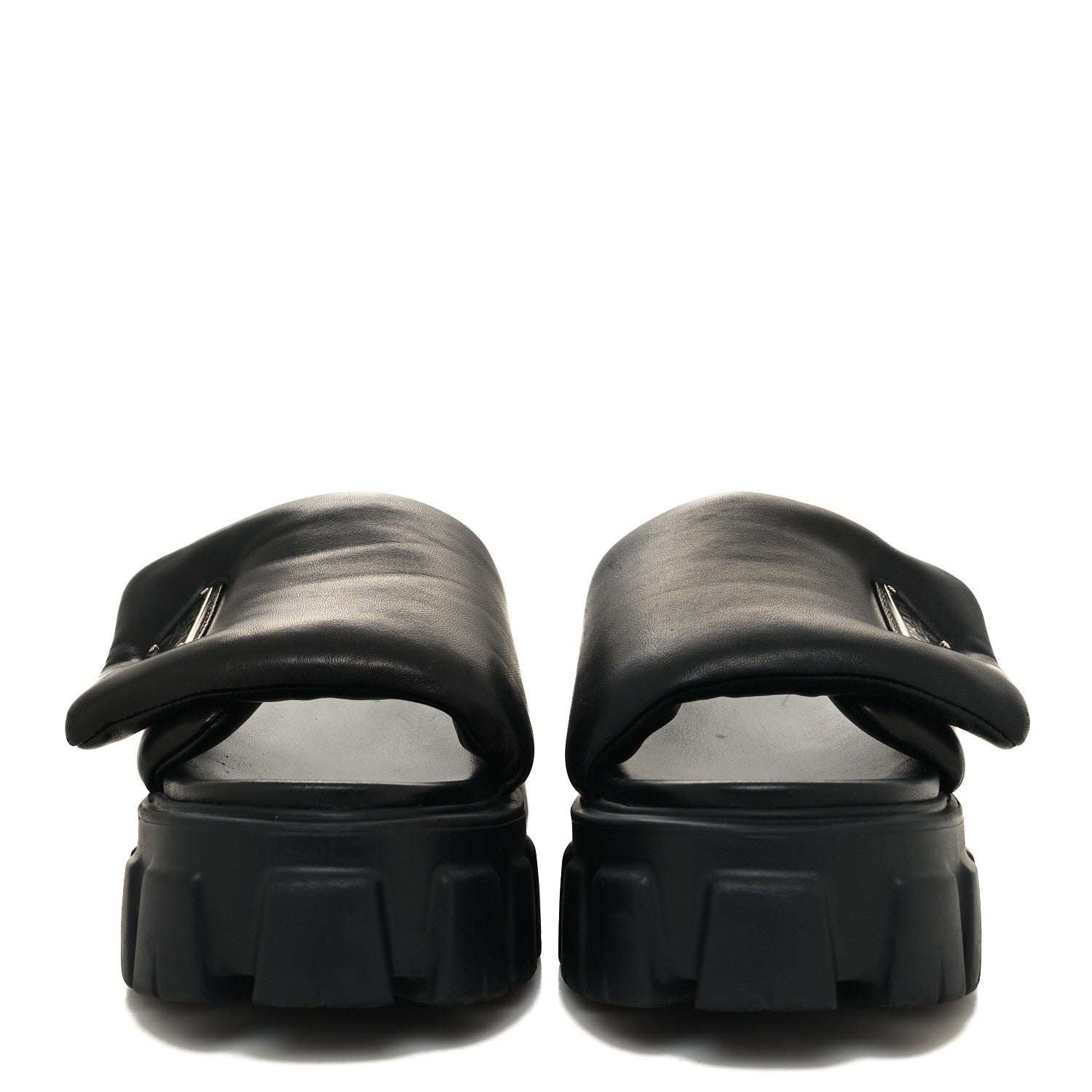 Prada Nappa Soft Padded Metal Triangle Logo Monolith 55mm Slide Sandals 39 Black 2 of 9
