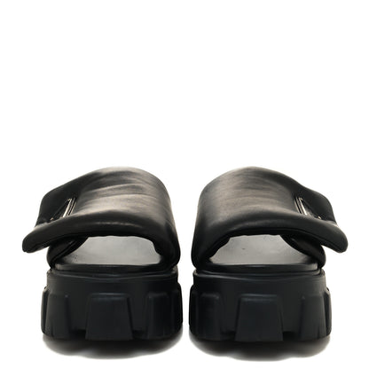 Prada Nappa Soft Padded Metal Triangle Logo Monolith 55mm Slide Sandals 39 Black 2 of 9