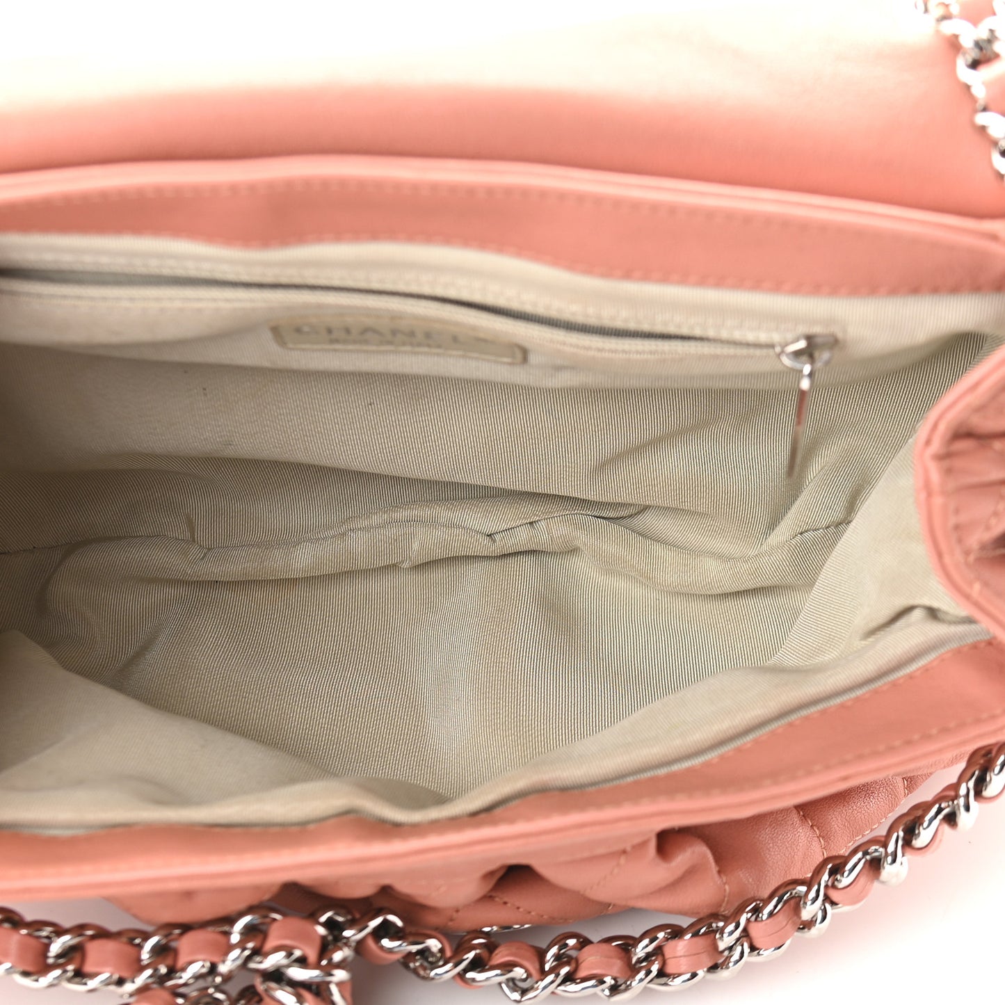 Washed Lambskin Quilted Medium Chain Around Flap Pink