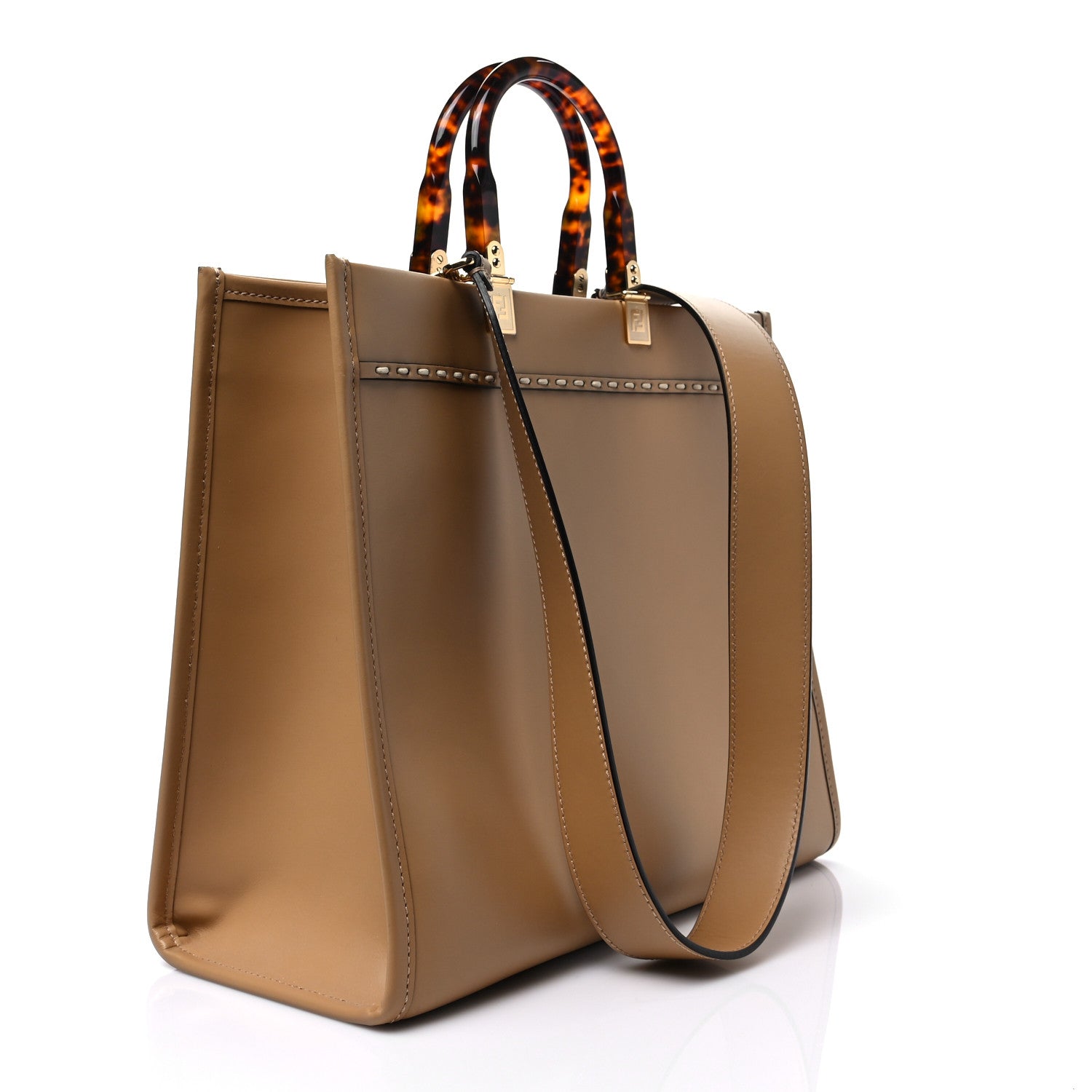 Fendi Vitello King Plexiglass Elaphe Python Print Logo Medium Fendi Sunshine Shopper Tote Miele Scuro Makeup 3 of 7