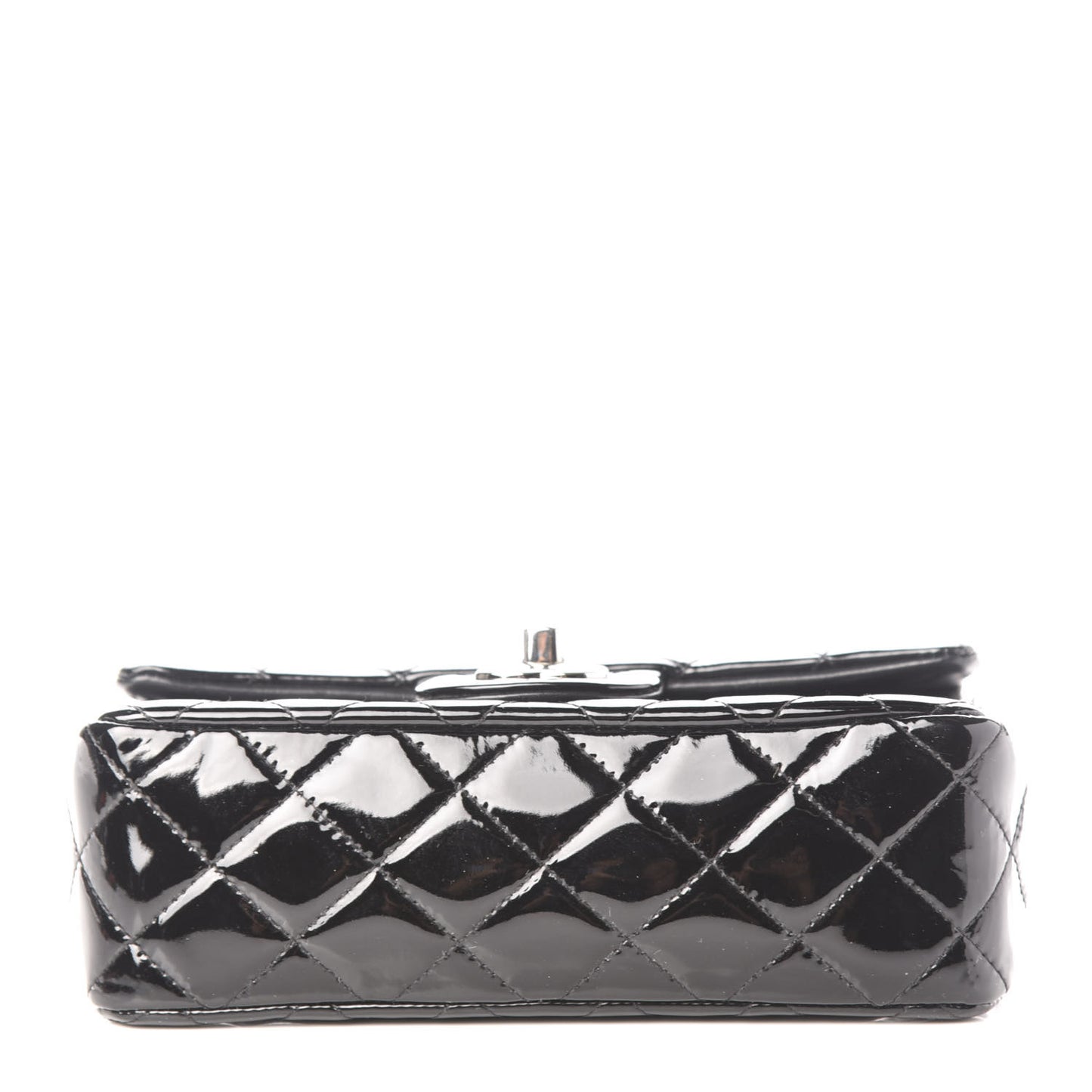 Patent Calfskin Quilted Mini Rectangular Flap Black