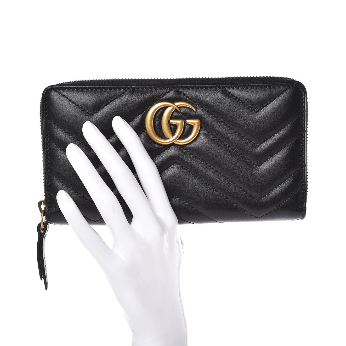 Calfskin Matelasse GG Marmont Zip Around Wallet Black