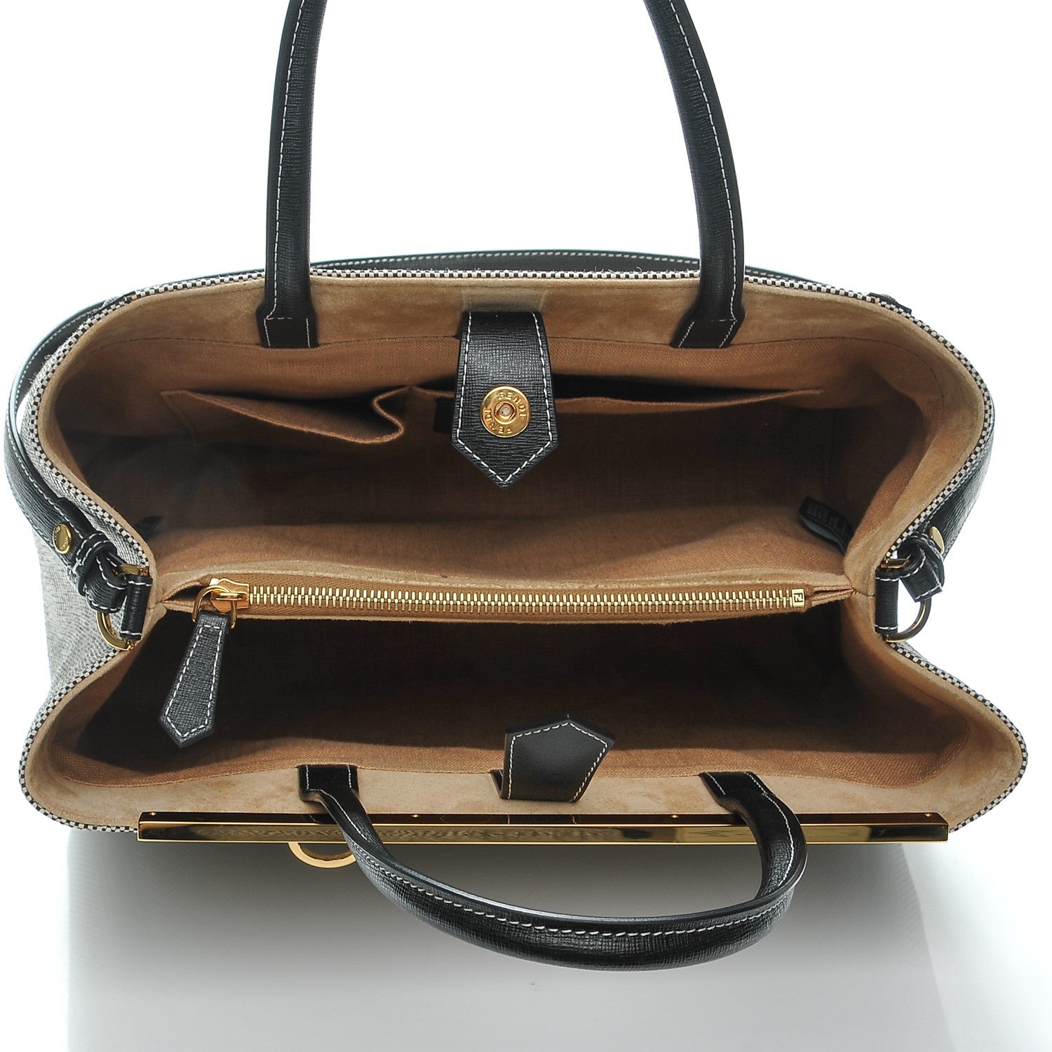 Fendi Canvas Vitello Regular 2Jours Tote Bianco Black 5 of 7