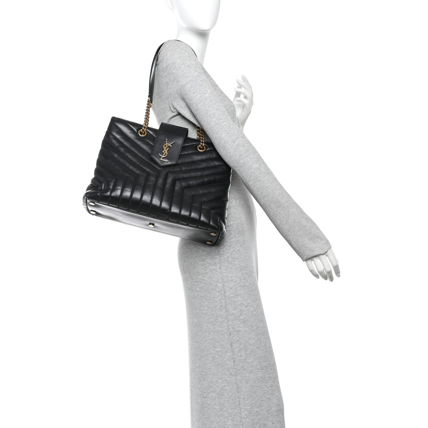 Saint Laurent Calfskin Y Quilted Monogram Large Loulou Shopper Black 2 of 12