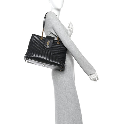 Saint Laurent Calfskin Y Quilted Monogram Large Loulou Shopper Black 2 of 12