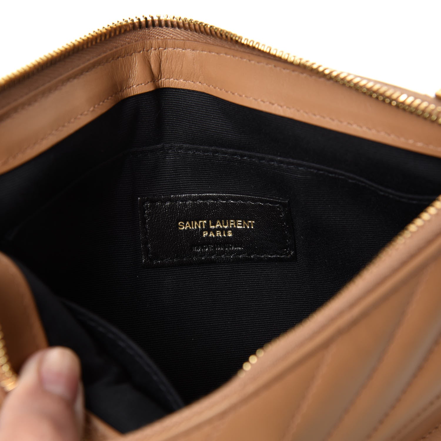 Saint Laurent Calfskin Matelasse Chevron Monogram A5 Wristlet Dune 7 of 10