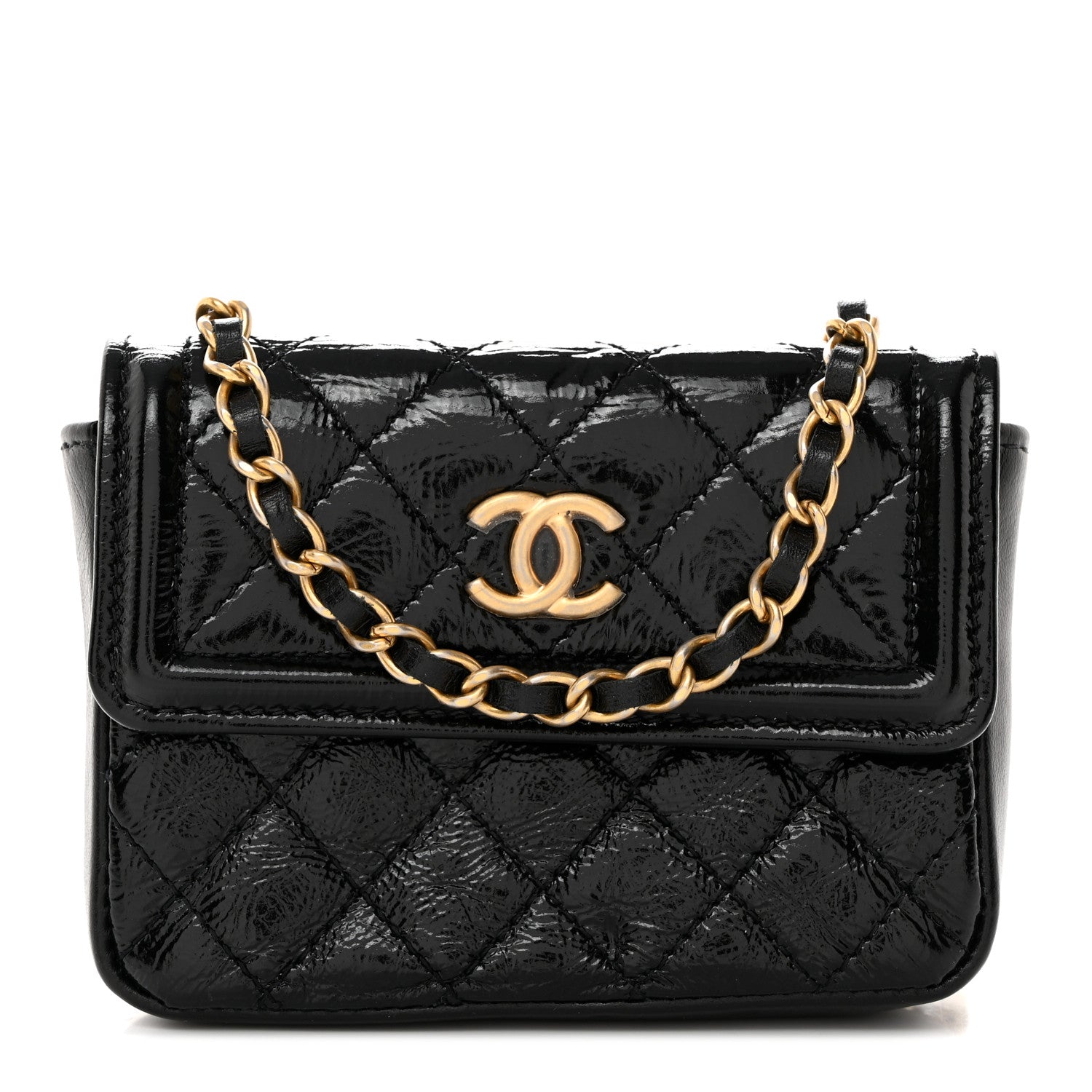 Chanel Shiny Aged Calfskin Quilted Waist Belt Bag Black 1 of 10