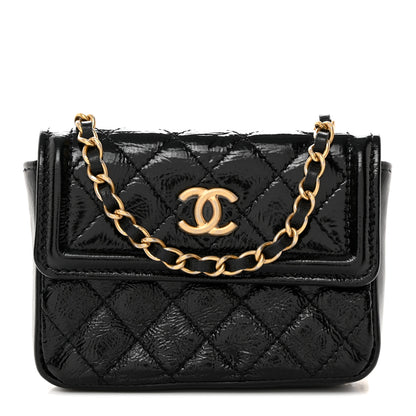 Chanel Shiny Aged Calfskin Quilted Waist Belt Bag Black 1 of 10
