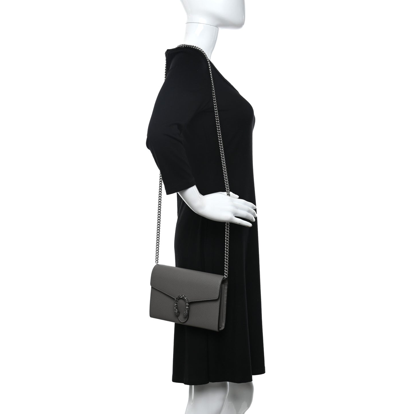Dollar Calfskin Crystal Mini Dionysus Chain Wallet Dusty Grey Black Diamond