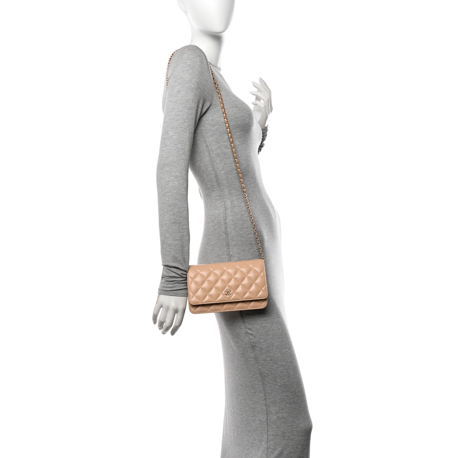 Chanel Caviar Quilted Wallet on Chain WOC Beige 2 of 11