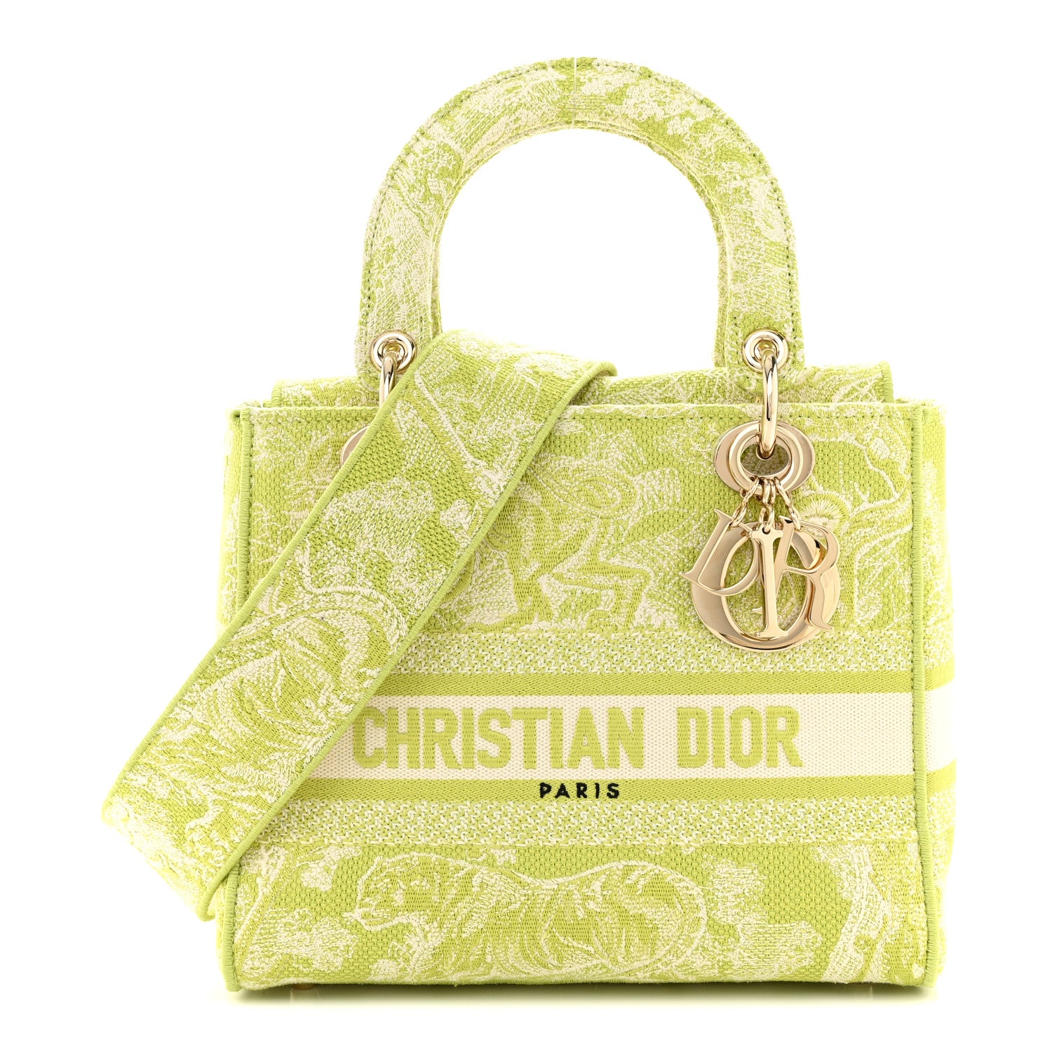 Christian Dior Canvas Toile De Jouy Reverse Embroidered Medium Lady D-Lite Green 1 of 11