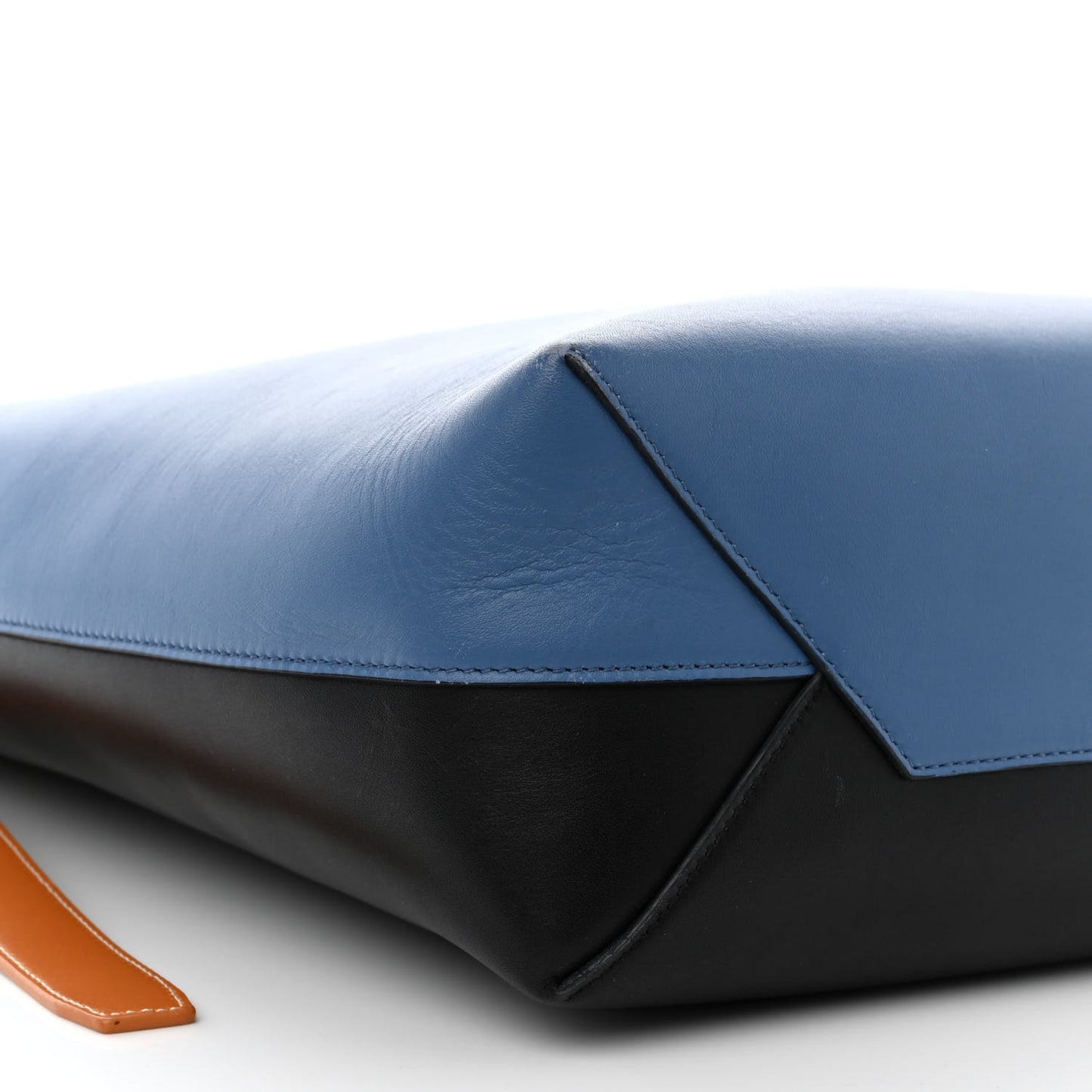 Shiny Smooth Calfskin Small Twisted Cabas Washed Blue Black