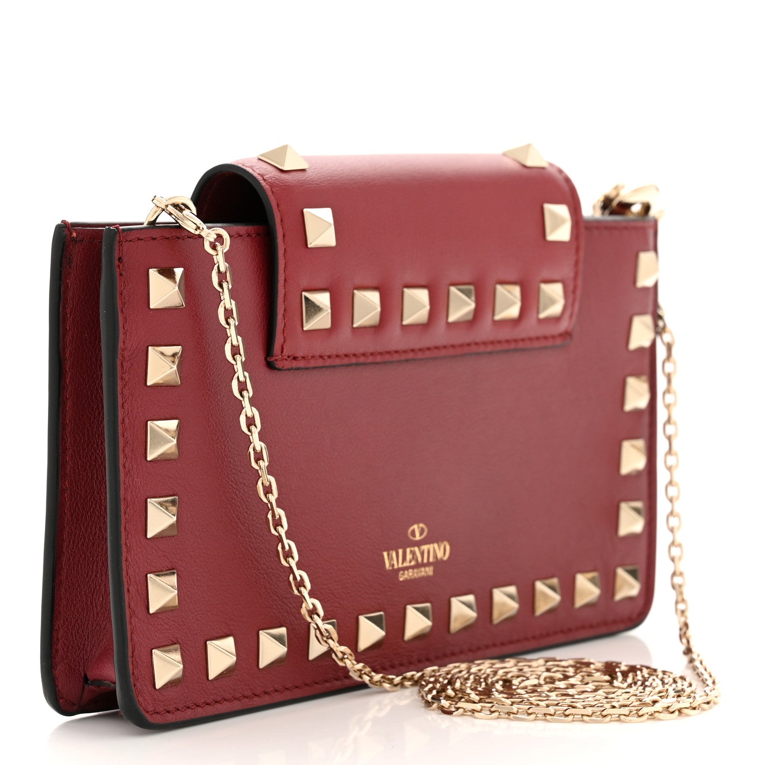 Valentino Garavani Calfskin Rockstud Phone Case With Chain Rubino 3 of 12