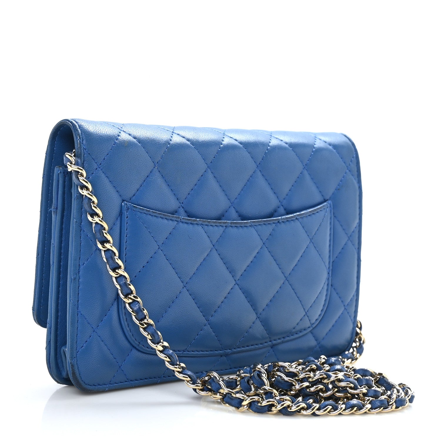 Chanel Lambskin Quilted Wallet On Chain WOC Blue 2 of 11