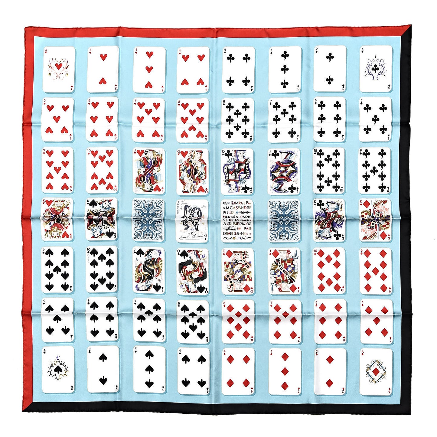 Silk Jeu de Cartes Scarf 90 Bleu Glacier Rouge Black