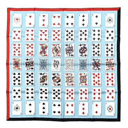 Hermes Silk Jeu de Cartes Scarf 90 Bleu Glacier Rouge Black 1 of 6
