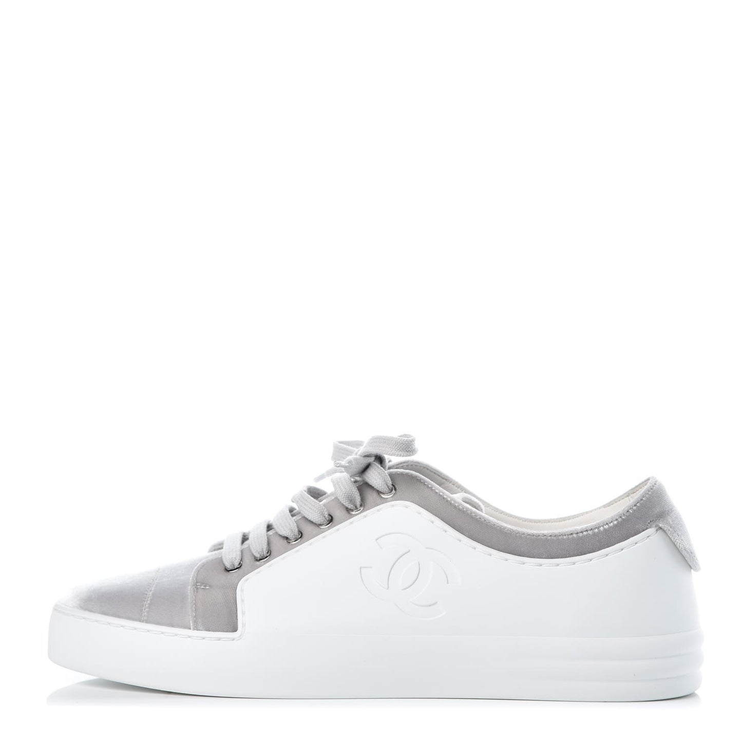 Calfskin Velvet Womens CC Sneakers 40.5 White Silver
