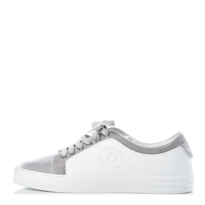 Chanel Calfskin Velvet Womens CC Sneakers 40.5 White Silver 1 of 10