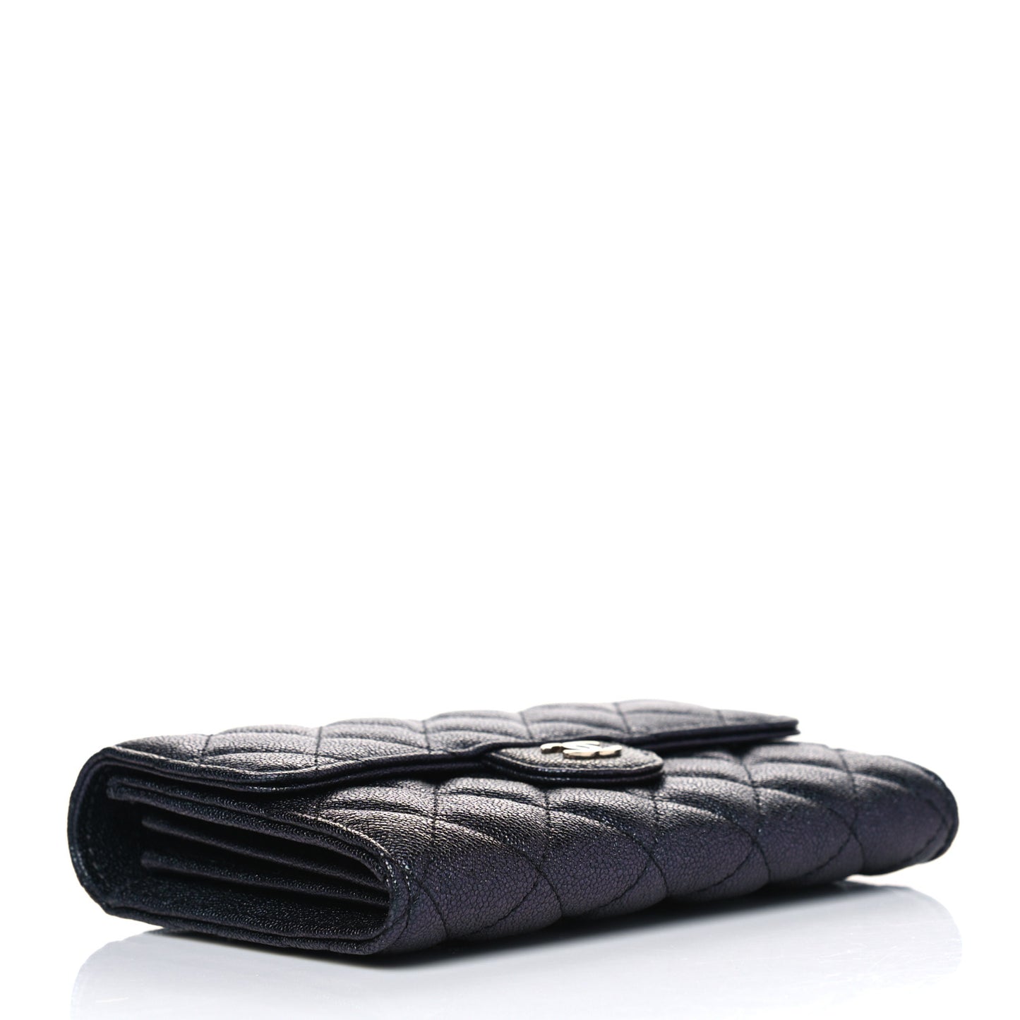 Iridescent Caviar Quilted Medium Flap Wallet Black