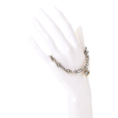 David Yurman Sterling Silver 18K Yellow Gold Cable Heart Charm Bracelet 2 of 8