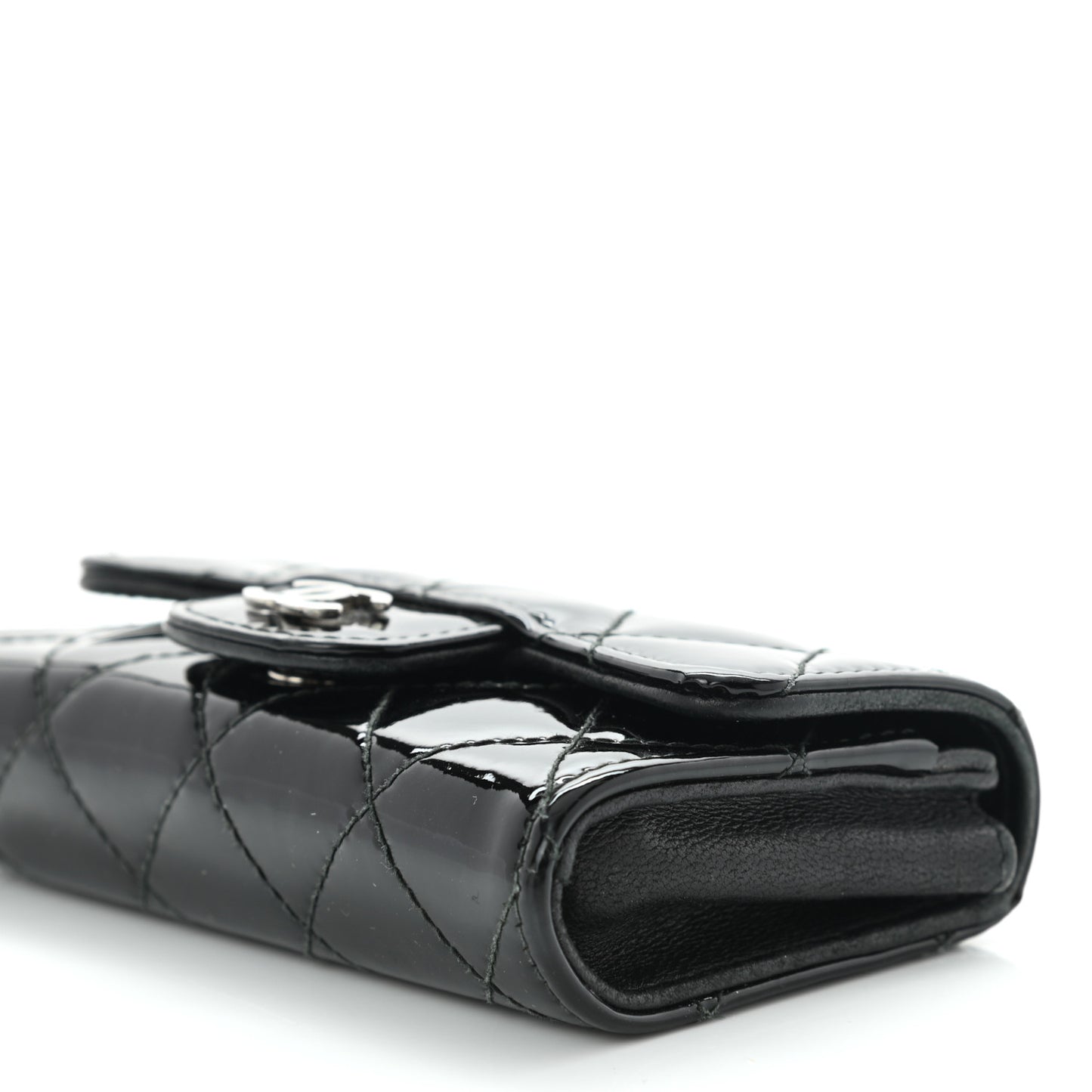 Patent Quilted Flap Card Holder Black