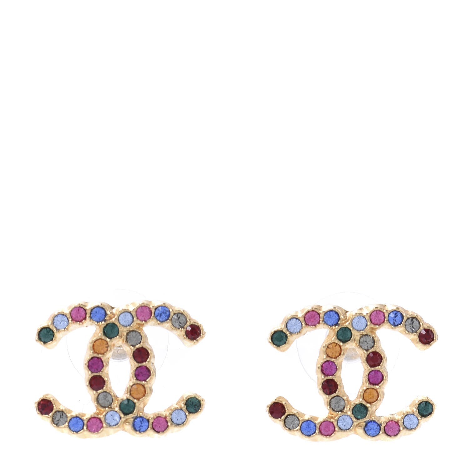 Chanel Crystal Over The Rainbow CC Earrings Gold Multicolor 1 of 5