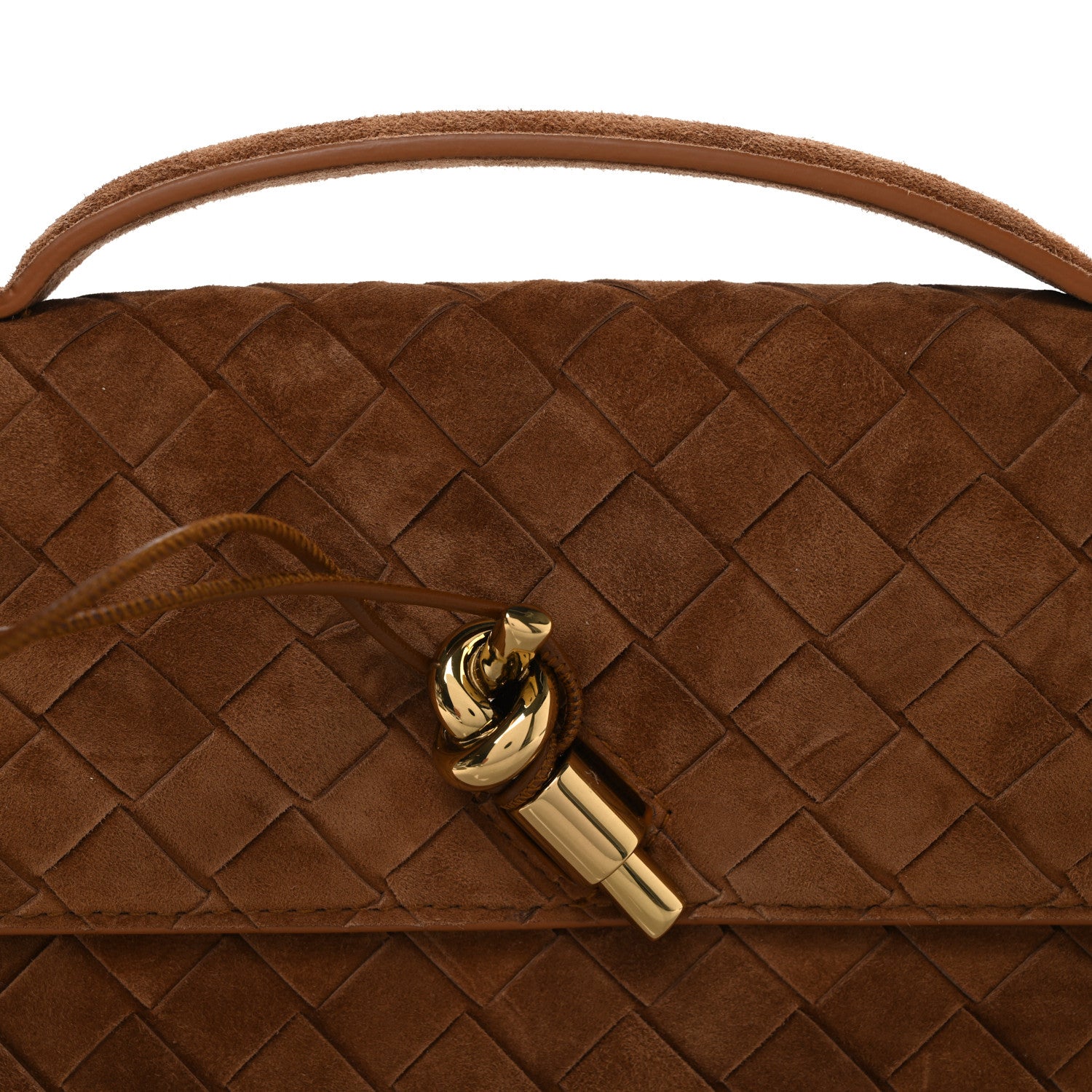 Bottega Veneta Suede Intrecciato Long Andiamo Top Handle Clutch Amber 9 of 11