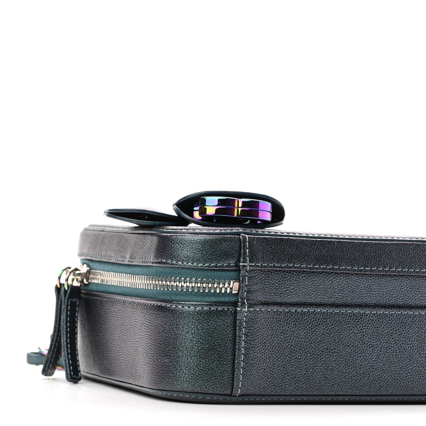 Iridescent Caviar Quilted Medium CC Filigree Vanity Case Dark Turquoise