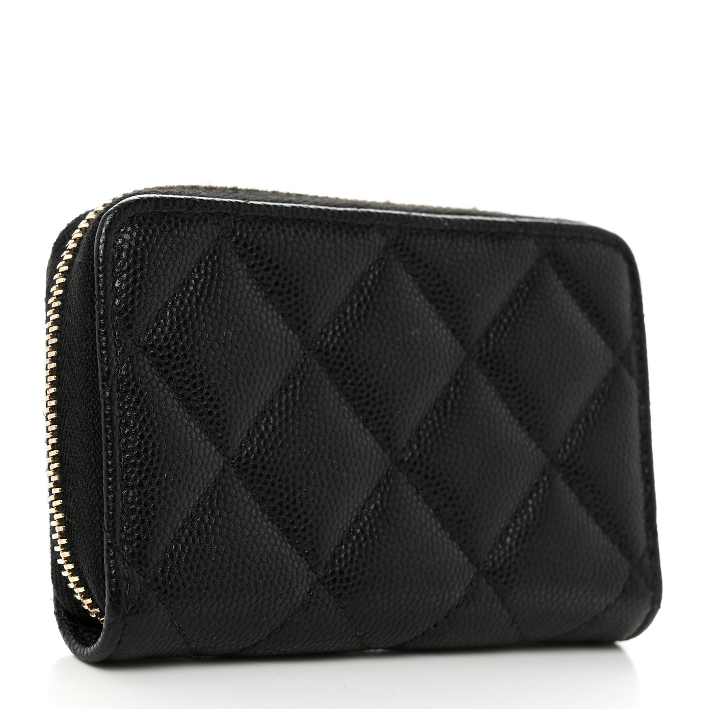Shiny Caviar Quilted Strass CC Zip Coin Purse Black