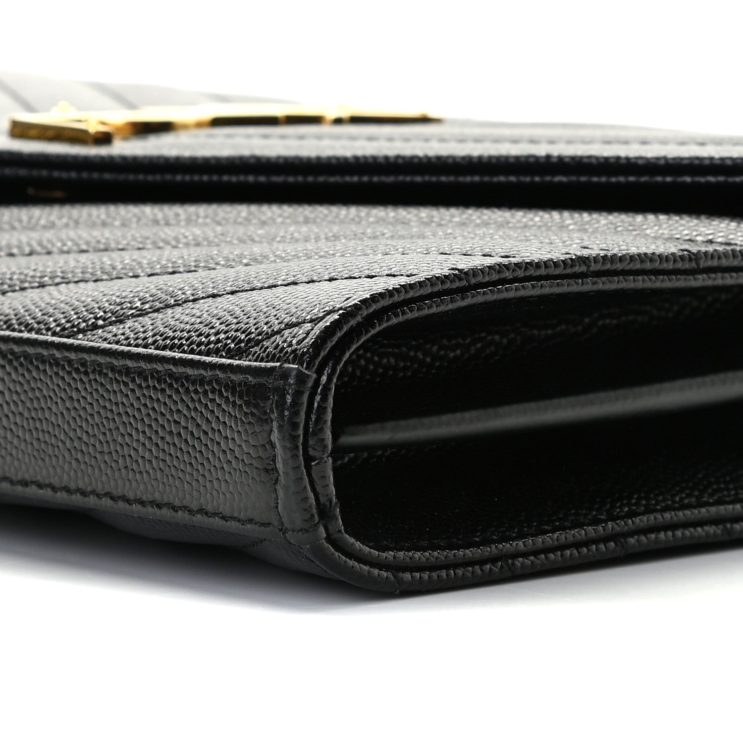 Saint Laurent Grain De Poudre Matelasse Chevron Monogram Chain Wallet Black 8 of 8