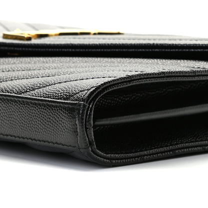 Saint Laurent Grain De Poudre Matelasse Chevron Monogram Chain Wallet Black 8 of 8