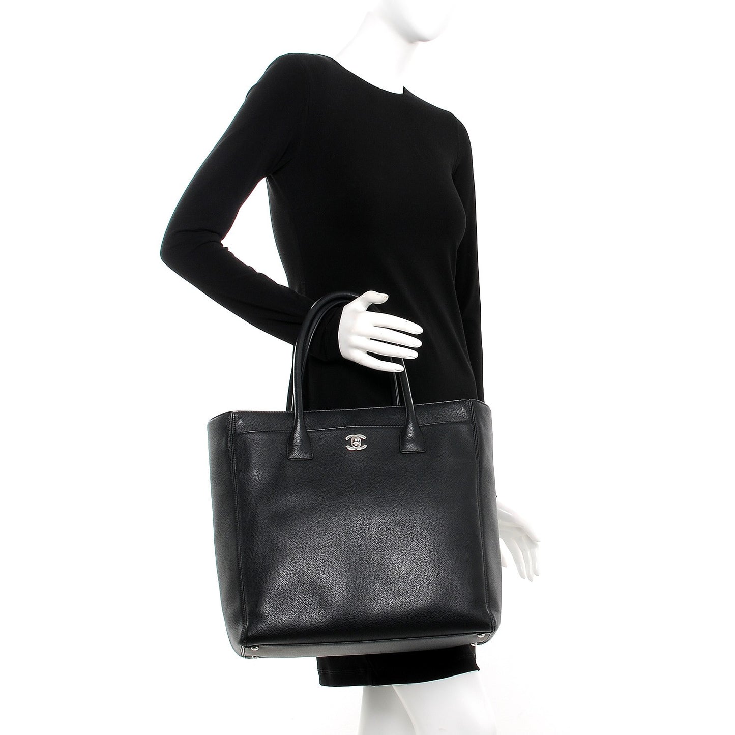 Calfskin Tall Cerf Tote Black