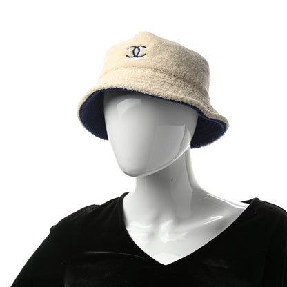 Chanel Cotton Terrycloth CC Cloche Bucket Hat M Beige Navy Blue 2 of 8