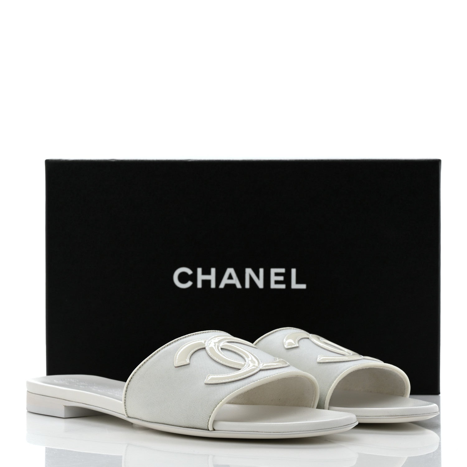 Chanel Mesh Patent Calfskin CC Mules 40 White 9 of 9