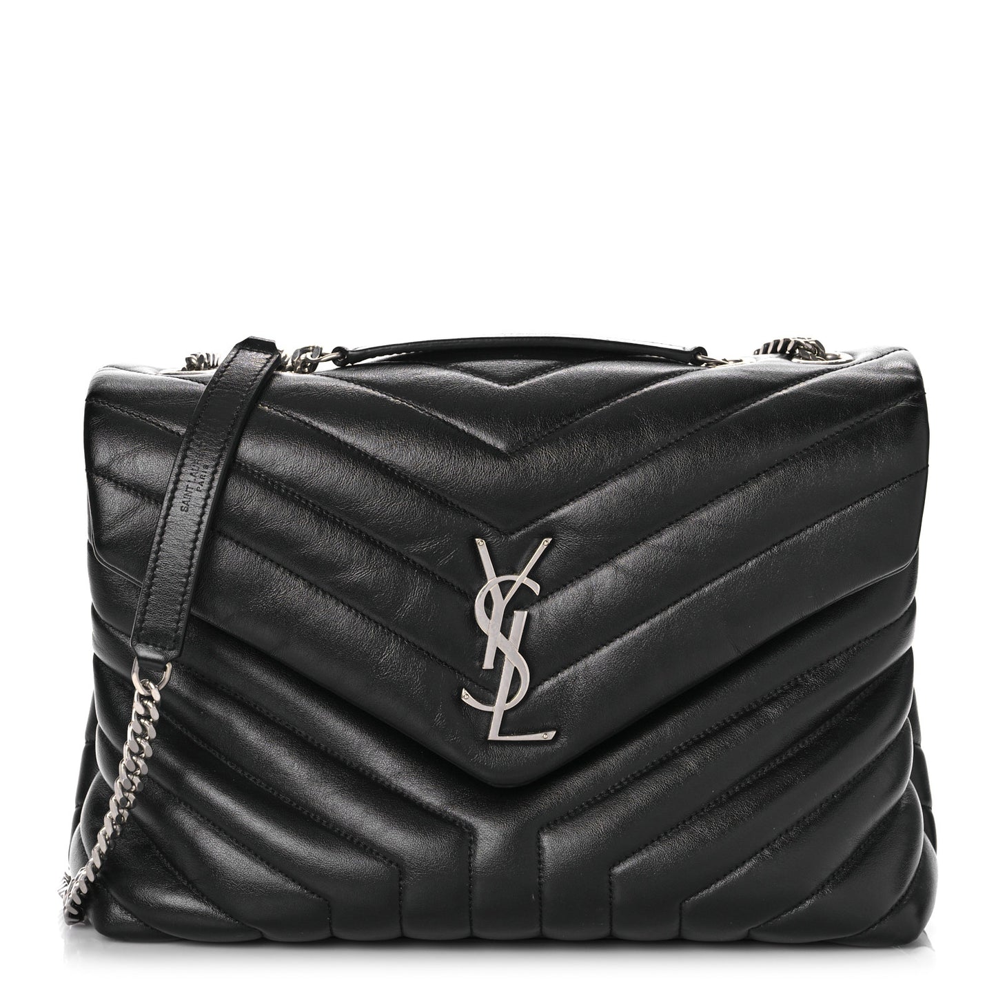 Calfskin Y Quilted Monogram Medium Loulou Chain Satchel Black