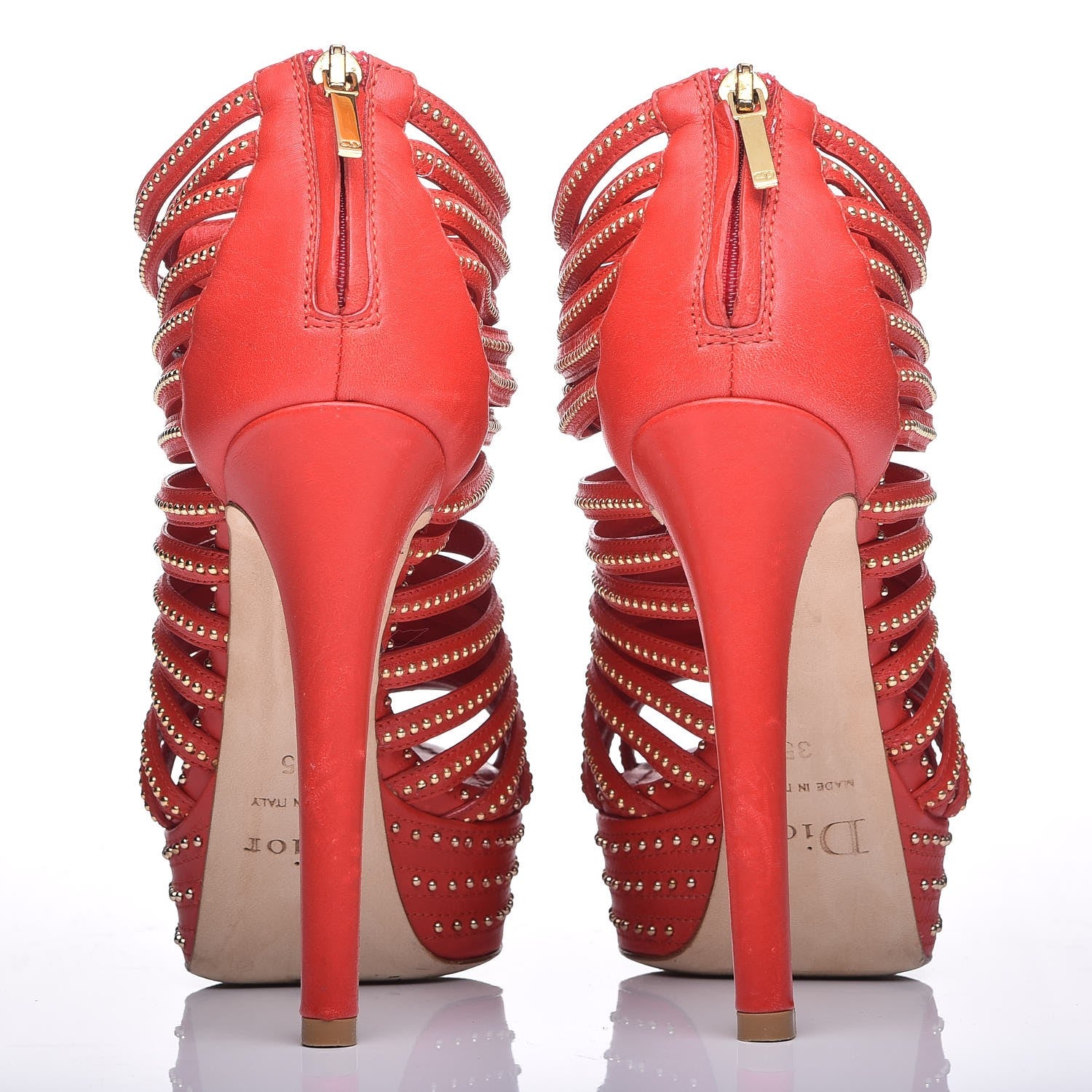 Christian Dior Calfskin Caged Studded Sandals 35 Rouge 4 of 12