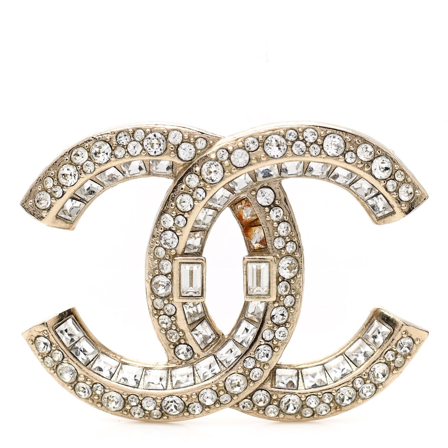 Baguette Crystal CC Brooch Light Gold