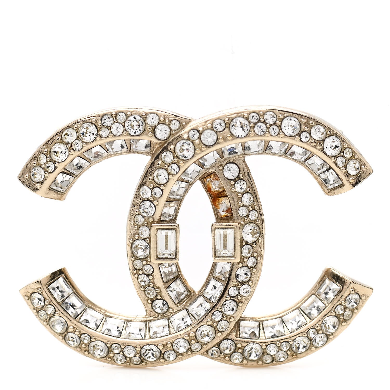Chanel Baguette Crystal CC Brooch Light Gold 1 of 5