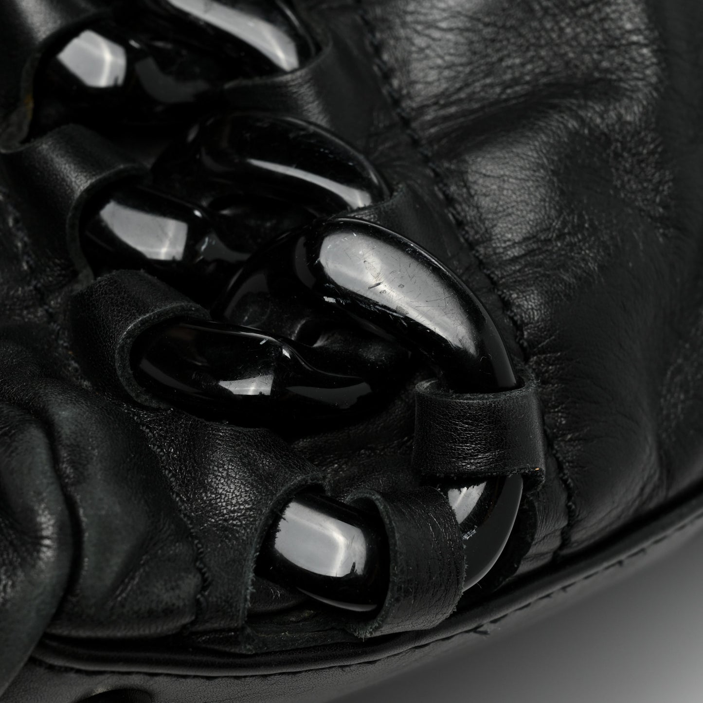 Calfskin Modern Chain Rhodoid East West Tote Black