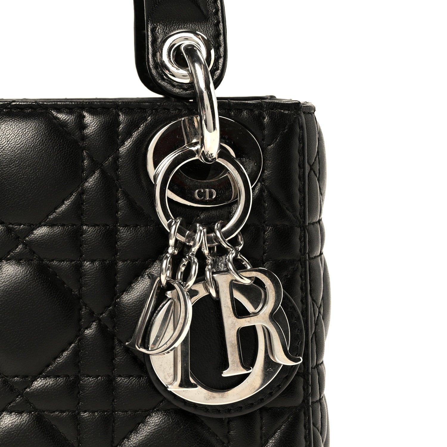 Christian Dior ブラックパーティーバッグ Christian Dior Black Satin and Strass Crystal Cannage Mini Lady